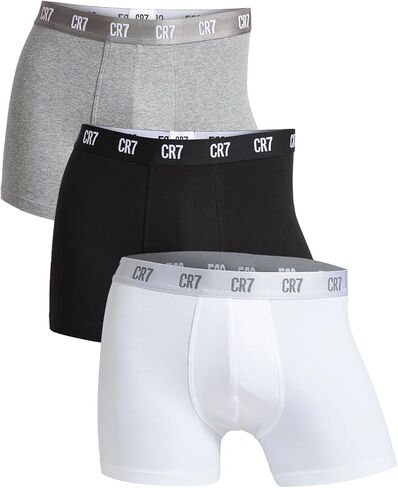 CR7 Underwear Cotton Blend Trunks (3 Pack) - Comfortable, Stylish Fitted Trunks with Smooth Elastic Waistbands (US, Alpha, Medium, Regular, Regular, Black/Grey/White/Gold) in Saudi Arabia