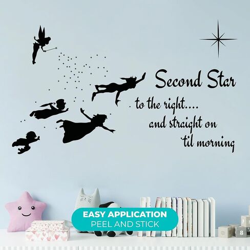 Second Star to The Right and Straight On Til Morning Peter Pan Quote Wall Decor I Tinker Bell Wall Decal for Child Room Decorations I Multiple Size Options (Wide 22" x 13" Height) in Kuwait