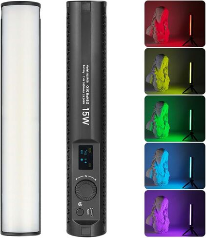 مصباح فيديو Fabater RGB، بطارية قابلة لإعادة الشحن بقدرة 2600 مللي أمبير في الساعة قابلة للتعتيم من 1800 إلى 9000 كيلو، عصا إضاءة LED محمولة مع شاشة LCD مدمجة وحامل ثلاثي القوائم للتصوير الفوتوغرافي في الاستوديو TikTok Vlog in Kuwait