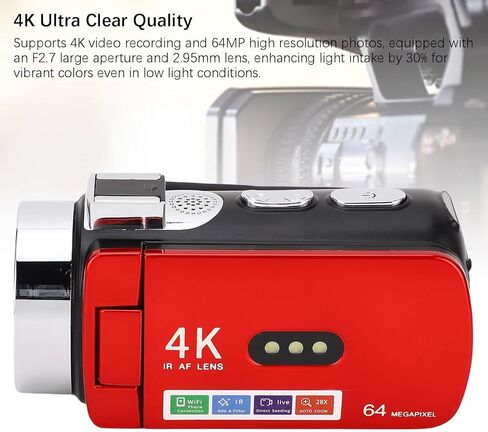 Tbest 4K Video Camera Camcorder 64MP WiFi Vlog with 3.0 Inch 180 Degree Rotation Screen for Travel Photography in Kuwait