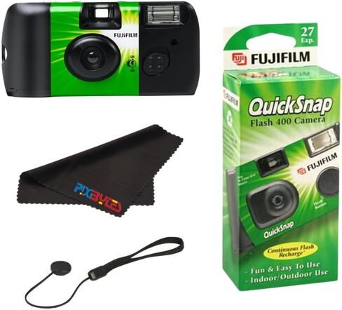 كاميرا Fujifilm QuickSnap Flash 400 للاستخدام مرة واحدة مع حافظة للغطاء وقطعة قماش للتنظيف من الألياف الدقيقة من Pixibytes... (عبوة واحدة (QuickSnap)) in Kuwait