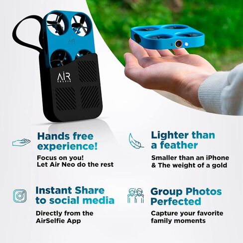 طائرة بدون طيار AirSelfie Air Neo Selfie Drone Mini مع كاميرا للبالغين والمبتدئين والأطفال وكاميرا 2K وطيران تلقائي والتقاط يعتمد على الذكاء الاصطناعي، بدون استخدام اليدين، ملاحة التطبيقات، طائرة بدون طيار صغيرة مع غطاء بنك طاقة من السيليكون in Kuwait