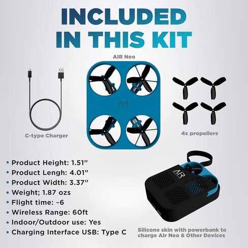طائرة بدون طيار AirSelfie Air Neo Selfie Drone Mini مع كاميرا للبالغين والمبتدئين والأطفال وكاميرا 2K وطيران تلقائي والتقاط يعتمد على الذكاء الاصطناعي، بدون استخدام اليدين، ملاحة التطبيقات، طائرة بدون طيار صغيرة مع غطاء بنك طاقة من السيليكون in Kuwait