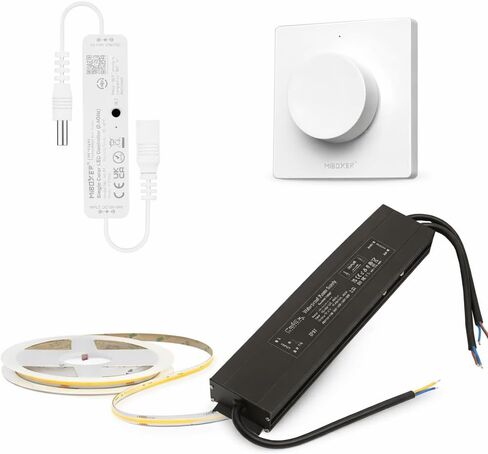 طقم التحكم عن بعد MLR1 Mini Single Color LED Controller & K1 White Rotating Panel Remote Bundle (24V 400W IP67 LED Driver + 24V COB LED strip 480LED/m CRI90 4000K أبيض طبيعي) in Kuwait