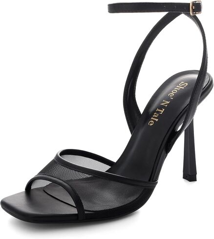 Shoe'N Tale Heeled Sandals for Women Mesh Ankle Heels High Heels Buckle Strap Square Toe Stiletto Heel in Saudi Arabia