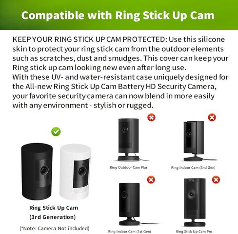 غطاء حماية مقاوم للماء من السيليكون لبطارية Ring Stick Up Cam (الجيل الثالث)، غطاء حماية كامل مضاد للخدش لكاميرا الأمان عالية الدقة، أسود in Kuwait