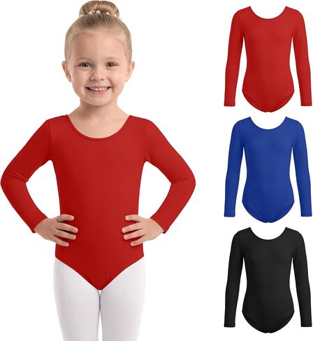 3 Pack Girl's Long Sleeve Leotard Ballet Dance Gymnastics Bodysuit Basic Classic Kids Dancewear Outfits 2-14 Years in Saudi Arabia