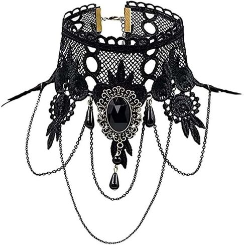 Woent Black Sexy Lace Choker Necklaces Gothic Tassel Collar Choker Halloween Party Accessories for Women Girls in Saudi Arabia