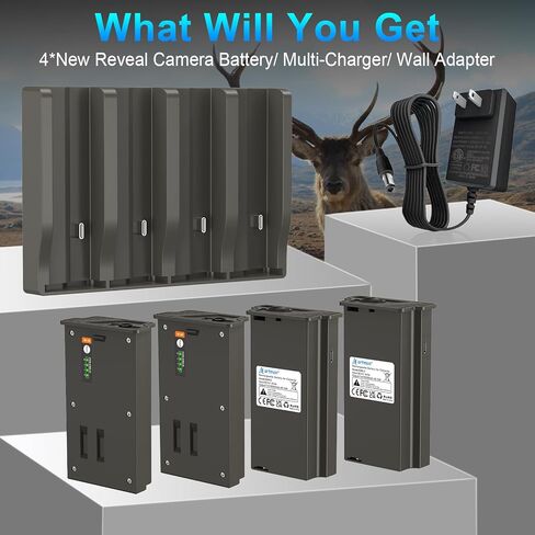 Artman 4 Pack New Reveal Lipo Lithium Battery Pack 6500mAh مع شاحن بطارية 4 منافذ متوافق مع Reveal Cellular Trail Camera Ultra، Pro 3.0، X، X Pro، X Gen 2.0، X Gen 3.0، XB، SK in Kuwait