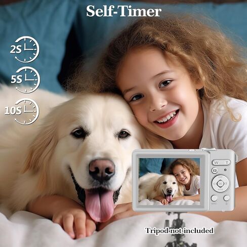 Kids Digital Camera, Rechargeable 30MP 1080P Compact Camera for Teens Students, with 2.8" LCD 18X Zoom, 2 Batteries & 32GB Card (Silver) in Kuwait