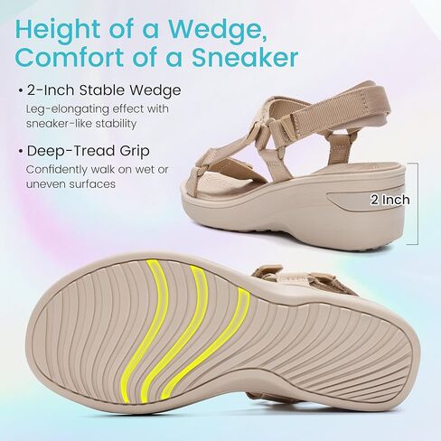 BEMIRO Women's Wedge Sandals Comfortable Adjustable Webbing Platform Walking Shoes with Arch Support Lightweight Quick-Drying Sport Summer Sandals for Travel Beach Casual Outdoor in Saudi Arabia
