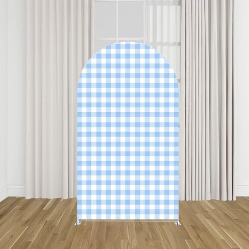 Blue and White Plaid Arch Stretchy Fabric Covers for Groovy Parties Daisy Theme Arched Stand Cover Birthday Baby Shower Favors Props(Only Cover) in Saudi Arabia