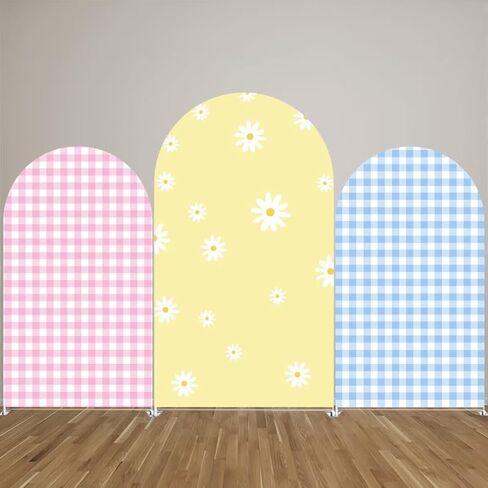 Blue and White Plaid Arch Stretchy Fabric Covers for Groovy Parties Daisy Theme Arched Stand Cover Birthday Baby Shower Favors Props(Only Cover) in Saudi Arabia