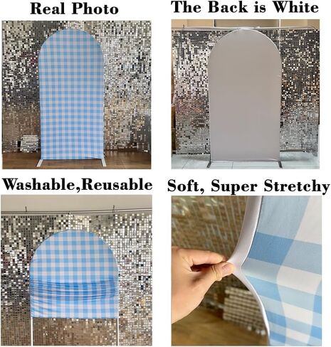 Blue and White Plaid Arch Stretchy Fabric Covers for Groovy Parties Daisy Theme Arched Stand Cover Birthday Baby Shower Favors Props(Only Cover) in Saudi Arabia