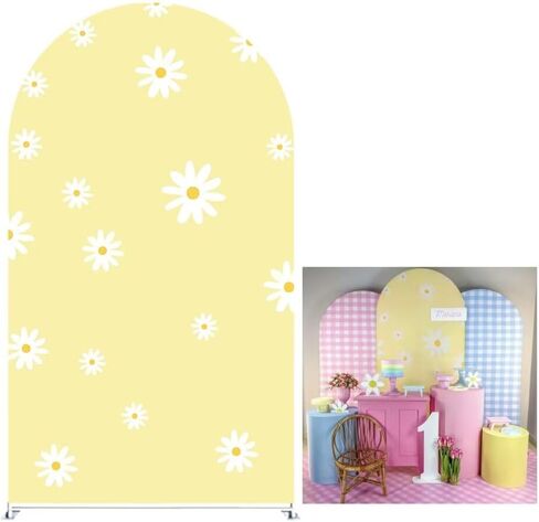 Blue and White Plaid Arch Stretchy Fabric Covers for Groovy Parties Daisy Theme Arched Stand Cover Birthday Baby Shower Favors Props(Only Cover) in Saudi Arabia
