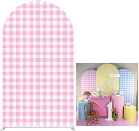 Blue and White Plaid Arch Stretchy Fabric Covers for Groovy Parties Daisy Theme Arched Stand Cover Birthday Baby Shower Favors Props(Only Cover) in Saudi Arabia