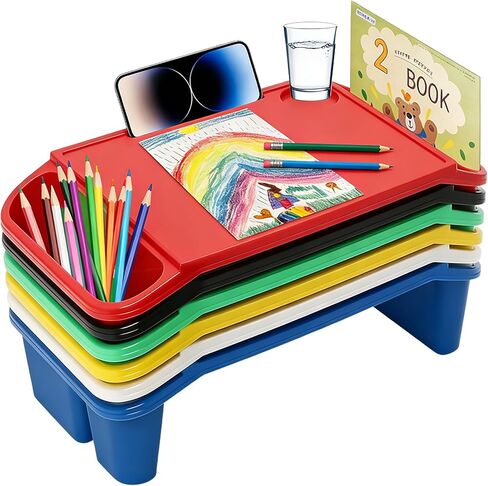 6pcs Kids Lap Desk with Storage Slots, Stackable Portable Kids Lap Tray, 19.69" L X 9.84" W X 7.1" H Multicolor Plastic Table Kids Activity Tray for Writing Eating Drawing Reading Doing Homework in Saudi Arabia