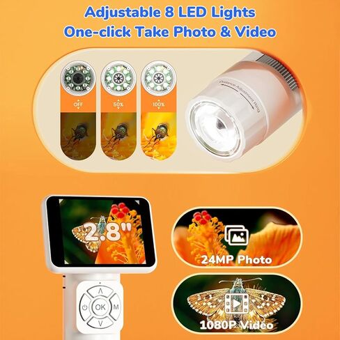 Kikumi Digital LCD Microscope Adults for Children 2.8in Hommpacier Handheld USB Portable Prevent Shake with Screen 8 LED Lights PC View 1080p Video in Kuwait