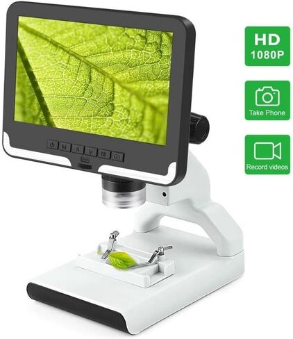 200X Magnification Digital Microscope, 1080P Video Microscope, 7.0 Inch Screen, 12MP Resolution, Adjustable LED Lights, Fit Use Student Discovery(Black) in Saudi Arabia