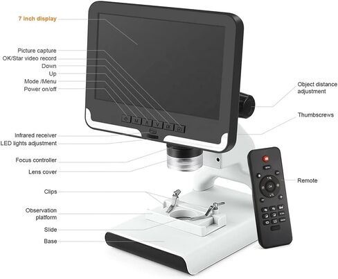 200X Magnification Digital Microscope, 1080P Video Microscope, 7.0 Inch Screen, 12MP Resolution, Adjustable LED Lights, Fit Use Student Discovery(Black) in Saudi Arabia