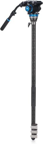 طقم حامل ثلاثي القوائم من ألياف الكربون مكون من 4 أقسام من Benro Rhino CF مع رأس فيديو سائل S6PRO - أرجل ذات قفل قلاب، تحويل Monopod، أقصى ارتفاع 70.8 بوصة، سعة تحميل 13.2 رطل (FRHN34CFS6PRO) in Kuwait