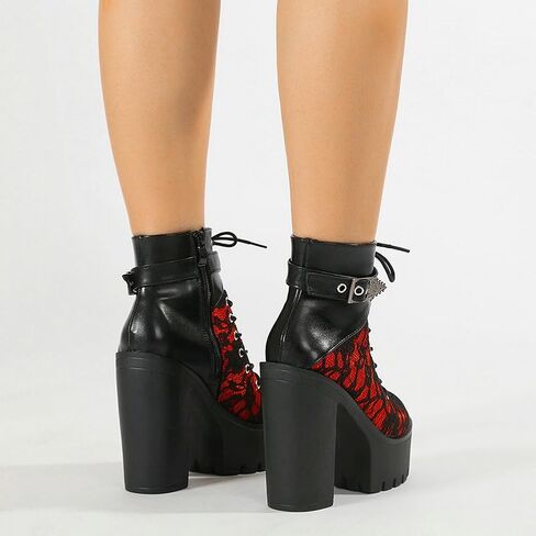 Parisuit Womens Victorian Lace Goth Platform Boots Lace-Up Chunky High Heels Ankle Combat Boots in Saudi Arabia