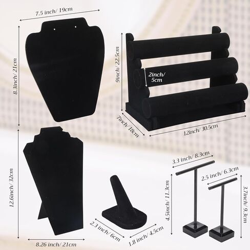 Geelin 19 Pcs Velvet Jewelry Display Set for Flat Necklace Stand 3-tier Bracelet Stand Earrings Holder Ring Finger Holder in Saudi Arabia