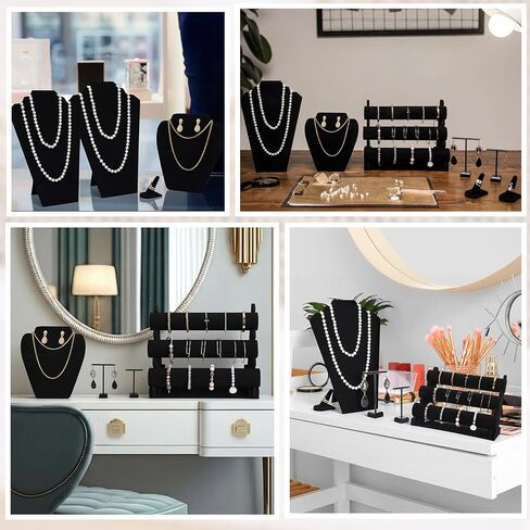 Geelin 19 Pcs Velvet Jewelry Display Set for Flat Necklace Stand 3-tier Bracelet Stand Earrings Holder Ring Finger Holder in Saudi Arabia