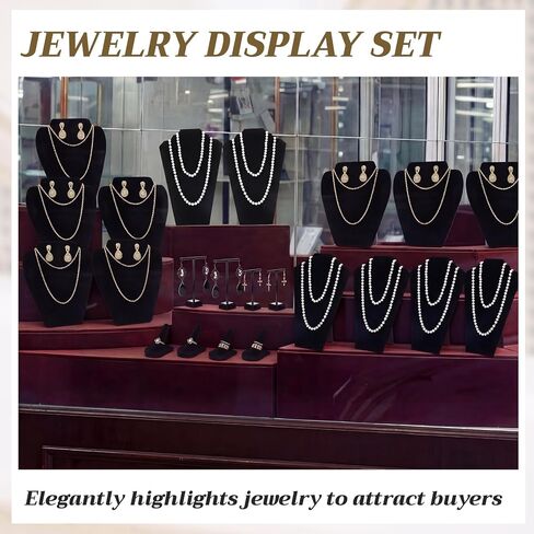 Geelin 19 Pcs Velvet Jewelry Display Set for Flat Necklace Stand 3-tier Bracelet Stand Earrings Holder Ring Finger Holder in Saudi Arabia