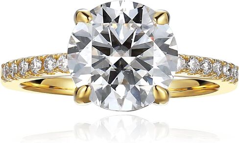 espere 14K Yellow Gold Moissanite 3 Carat Round Cut Solitaire Engagement Ring | Classic Solitaire Engagement Ring Solid Gold Plain Ring Band | 14K Yellow Gold Bridal Ring in Kuwait