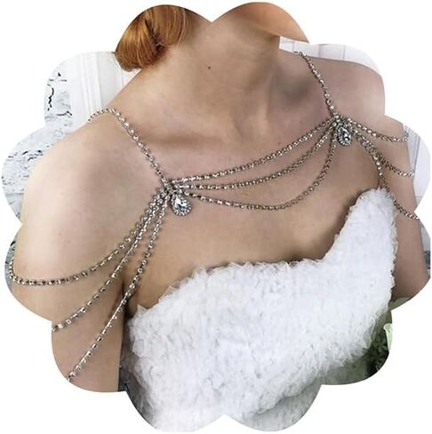 Xerling Layered Rhinestones Tassel Shoulder Chains Bra Body Chain Arm Chain Shoulder Harness Body Jewelry for Women Wedding Summer Bikini in Saudi Arabia