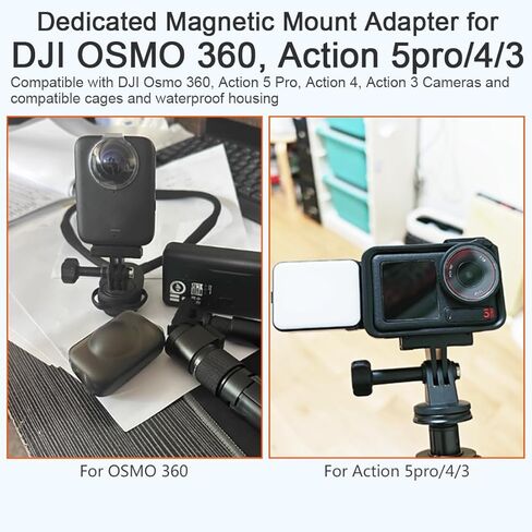 محول تركيب مغناطيسي سريع التحرير لملحقات DJI OSMO 360/Action 5 Pro/4/3، دعامة قاعدة تمديد مع حامل محول ثلاثي القوائم ملولب 1/4 بوصة ومشبك مشبك مشبك J-Hook (عبوتان) in Kuwait