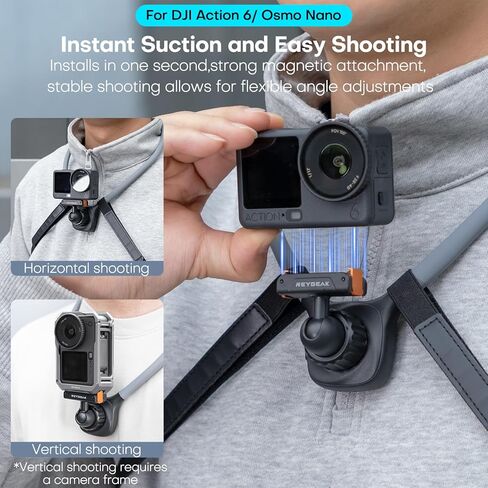 REYGEAK لـ DJI Osmo Action 6 حامل الرقبة المغناطيسي، حامل محول سريع التحرير مع حزام الصدر، حامل كاميرا POV Action لملحقات DJI OSMO Nano/Action 6 in Kuwait
