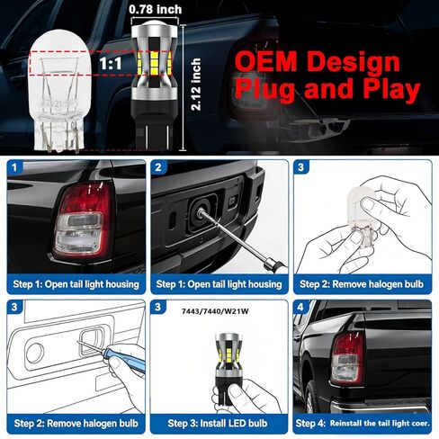 7440 W21W 7443 LED LED Backup Lamp for RAM 1500 2500 3500 4500 5500 مصابيح إضاءة عكسية 2020 2021 2022 2023 2024 2025 ، 6500K White 500 ٪ White 12V Plight 12V Play and Play ، Pack of 2 in Saudi Arabia