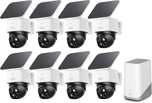 eufy Security SoloCam S340 8-Cam Kit (HomeBase S380)، كاميرا أمان تعمل بالطاقة الشمسية، كاميرا خارجية لاسلكية، مراقبة بزاوية 360 درجة، لا توجد نقاط عمياء، واي فاي 2.4 جيجا هرتز، بدون رسوم شهرية in Kuwait