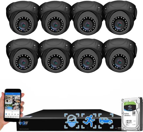 GW Security 16 قناة 12MP NVR 4K H.265+ نظام كاميرا مراقبة التعرف على الوجه مع 8 كاميرات مراقبة ذات قبة UltraHD 4K 8MP IP PoE (رمادي) in Kuwait