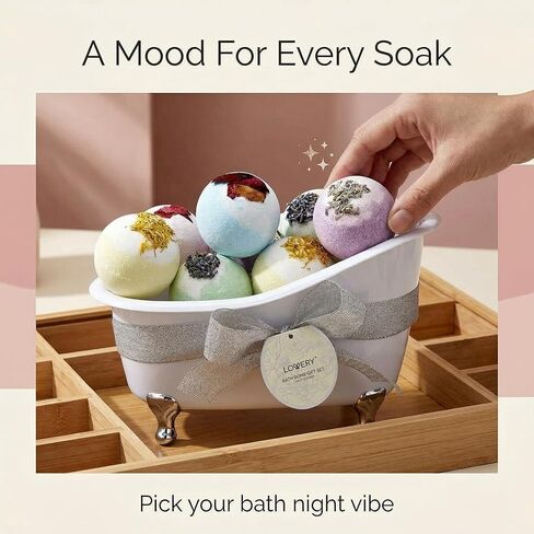 Bath Bombs Gift Set for Women and Men, 10 Oversized Two Tone Bath Fizzies with Shea & Coco Butter Dry Flower Petals, Rich Spa Bath Set in Cute Tub, Multiple Fragrances, Birthday Gifts in Kuwait