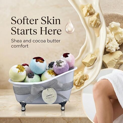 Bath Bombs Gift Set for Women and Men, 10 Oversized Two Tone Bath Fizzies with Shea & Coco Butter Dry Flower Petals, Rich Spa Bath Set in Cute Tub, Multiple Fragrances, Birthday Gifts in Kuwait