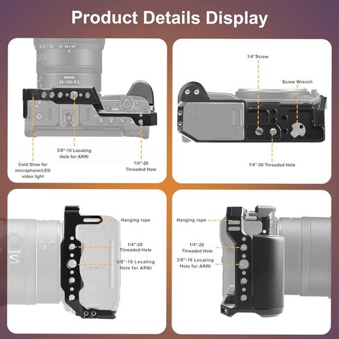 قفص كاميرا لكاميرا Nikon ZR بمقبض، تصميم معياري للوحة L وقفص مع حامل حذاء بارد مدمج، قفص كاميرا ZR مضاد للالتواء متوافق مع واجهة ARRI 3/8 بوصة و1/4 بوصة وARCA in Kuwait