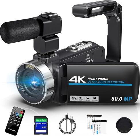 كاميرا فيديو 4K فائقة الدقة 80 ميجا بيكسل 18X مسجل فيديو رقمي 3.0 بوصة شاشة IPS رؤية ليلية بالأشعة تحت الحمراء كاميرا تسجيل فيديو لليوتيوب مع جهاز تحكم عن بعد، بطاقة SD سعة 32 جيجابايت، بطاريتان in Kuwait