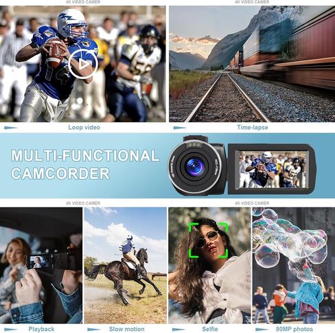 كاميرا فيديو 4K فائقة الدقة 80 ميجا بيكسل 18X مسجل فيديو رقمي 3.0 بوصة شاشة IPS رؤية ليلية بالأشعة تحت الحمراء كاميرا تسجيل فيديو لليوتيوب مع جهاز تحكم عن بعد، بطاقة SD سعة 32 جيجابايت، بطاريتان in Kuwait
