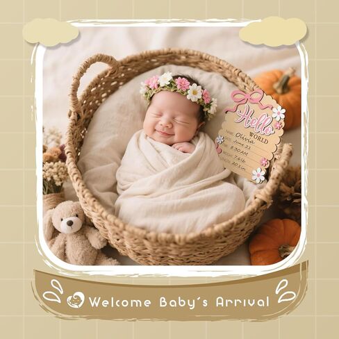 لافتة إعلان الطفل، لافتة Hello World Newborn للمستشفى، على الوجهين، أفكار لإعلانات الطفل، دعائم تصوير للترحيب بحديثي الولادة في حضانة المستشفى للطفل in Kuwait