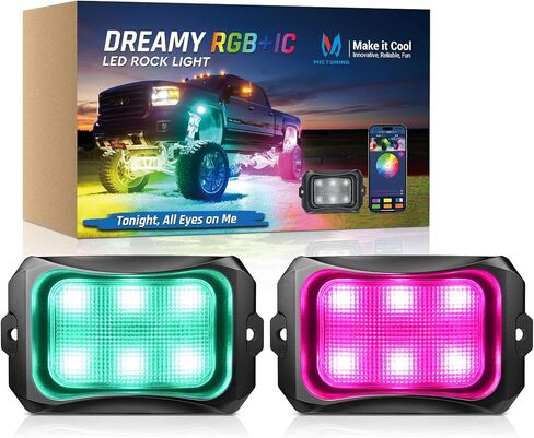 Mictuning 2nd -gen RGB LED مصابيح موسيقى الروك مع وحدة تحكم بلوتوث ، وظيفة التوقيت ، وضع الموسيقى - 8 قرون Multicolor Neon LED Kit in Saudi Arabia