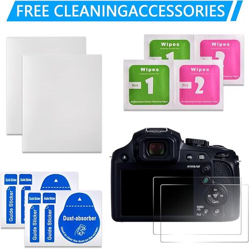 قطعتان من واقي الشاشة متوافق مع كاميرا باناسونيك LUMIX FZ82 FZ80 ZS70 TZ90 TZ95 FZ80D FZ82D FZ85 FZ85D TZ85، غشاء شاشة من الزجاج المقوى بصلابة 0.25 مم 9H، مضاد للخدش وطباعة الأصابع in Kuwait