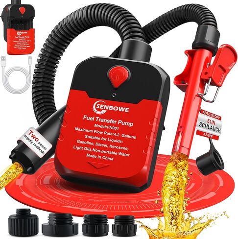 Fuel transfer pump for Gasoline Gas Oil Fuel Petrol Diesel Fluid Water Fish Tank,Manual Hand Pump 1 Transfer Pump with 2 Durable PVC Siphon Hoses (15mm) with Hose Clip,Metal Buckles,Brass in Saudi Arabia