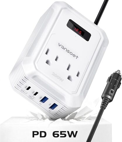 200W CAR POWER DELEVERTER DC 12V إلى 110V AC العاكس مع PD 65W/30W USB C & 2 QC 18W USB ومنافذ AC ، منفذ محول للسيارة لجهاز الكمبيوتر المحمول/الهاتف/الطريق in Kuwait