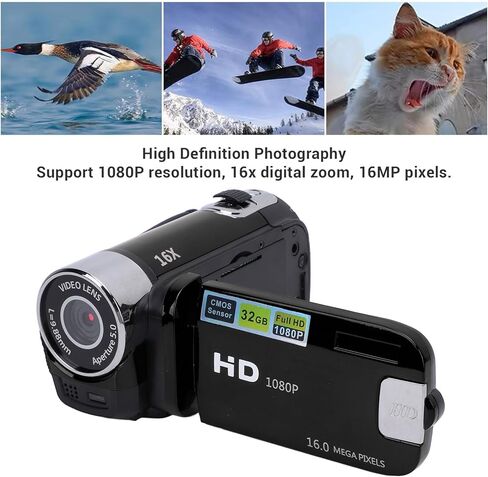 Pomya 1080P HD Video Camera Camcorder with 2.4 Inch Screen, 16MP Digital Recorder Anti Shake Fill Light Vlogging Camera, Loop Recording, Tripod Mount for Travel, Vlog (Black) in Saudi Arabia