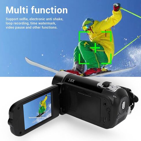 Pomya 1080P HD Video Camera Camcorder with 2.4 Inch Screen, 16MP Digital Recorder Anti Shake Fill Light Vlogging Camera, Loop Recording, Tripod Mount for Travel, Vlog (Black) in Saudi Arabia