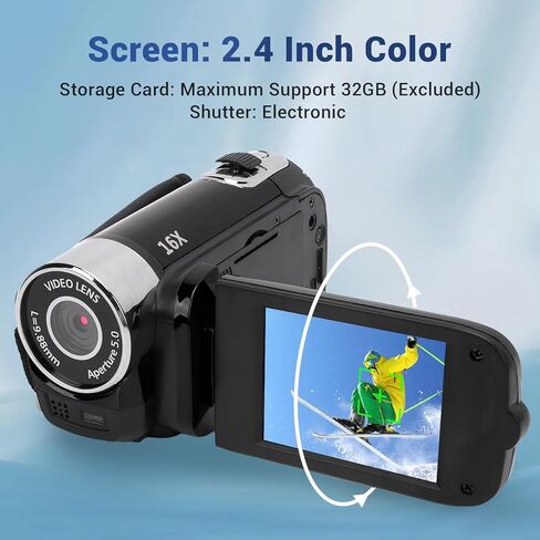 Pomya 1080P HD Video Camera Camcorder with 2.4 Inch Screen, 16MP Digital Recorder Anti Shake Fill Light Vlogging Camera, Loop Recording, Tripod Mount for Travel, Vlog (Black) in Saudi Arabia