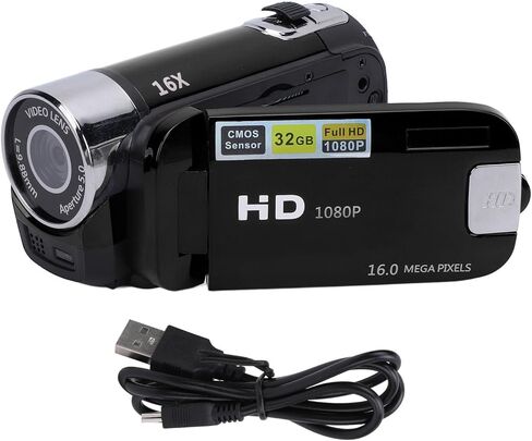 Pomya 1080P HD Video Camera Camcorder with 2.4 Inch Screen, 16MP Digital Recorder Anti Shake Fill Light Vlogging Camera, Loop Recording, Tripod Mount for Travel, Vlog (Black) in Saudi Arabia